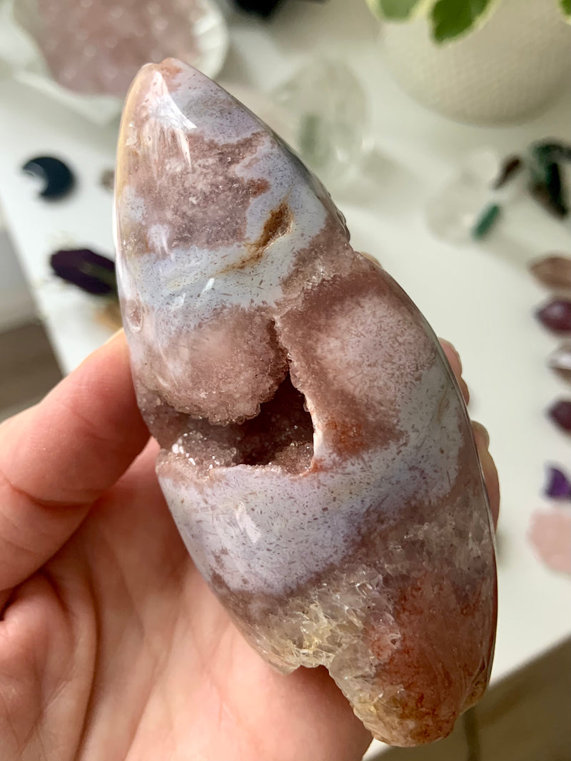Pink Amethyst Flower Agate Geode with Stand