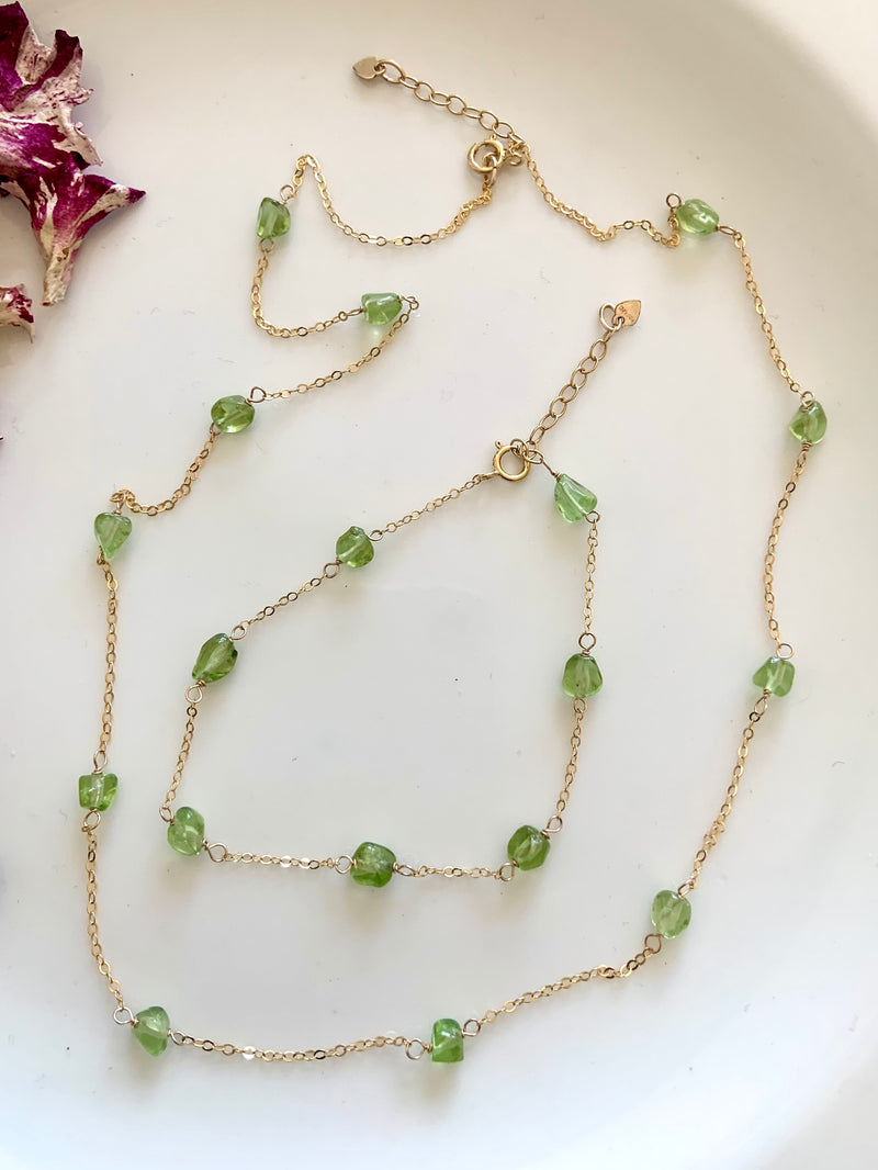 Dainty Peridot Crystal Jewelry Set