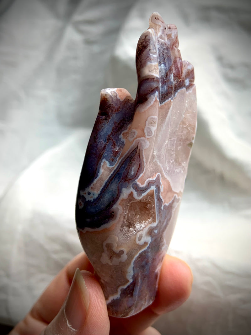 Rare Pink Moss Agate Hamsa Carving