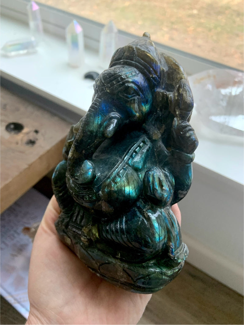 Hand-Carved Labradorite Ganesha