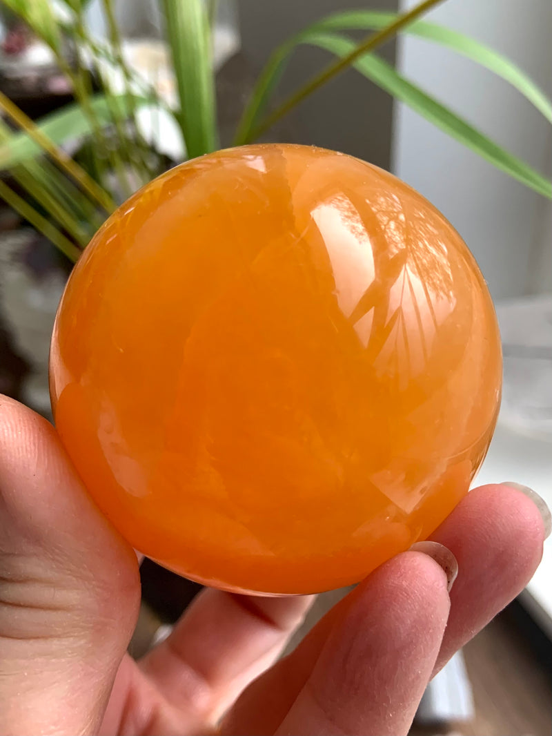 Orange Calcite Sphere with Stand