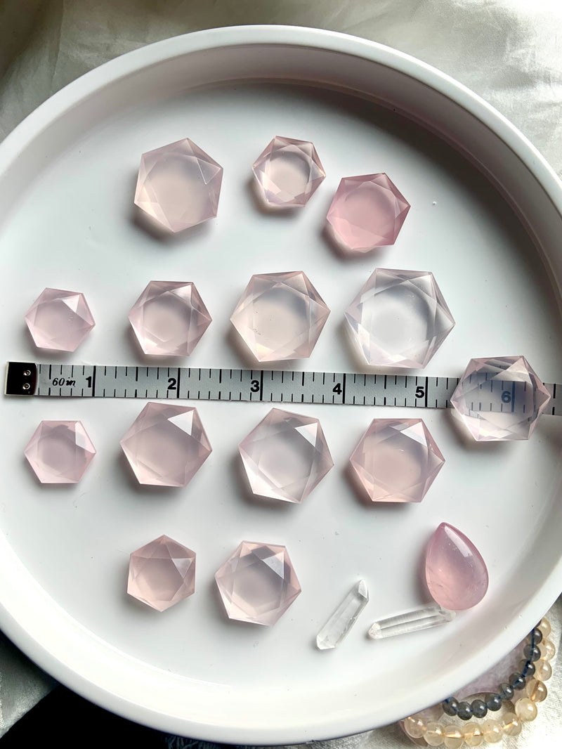 Faceted Girasol Rose Quartz Hexagons