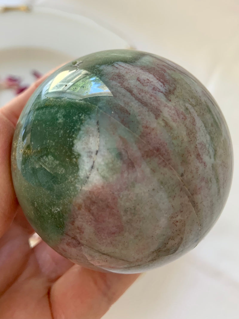 Pink + Green Ocean Jasper Sphere with Druzy