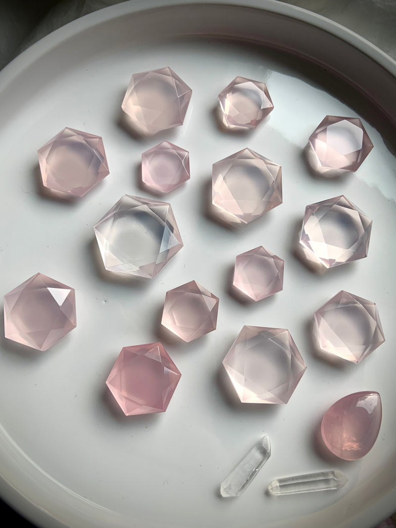 Faceted Girasol Rose Quartz Hexagons