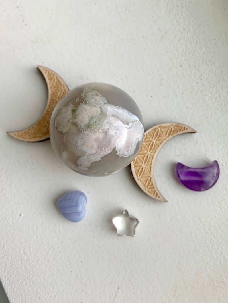 Flower Agate Sphere + Stand Gift Set