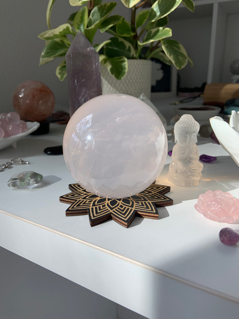 Wood Mandala Sphere Stand + Crystal Holder with Sphere set option