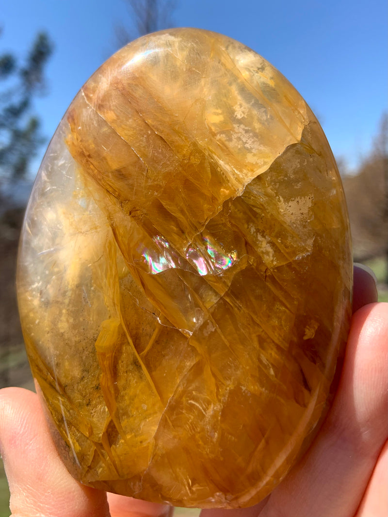 Golden Healer Freeform with Rainbows + Dendritic Inclusions