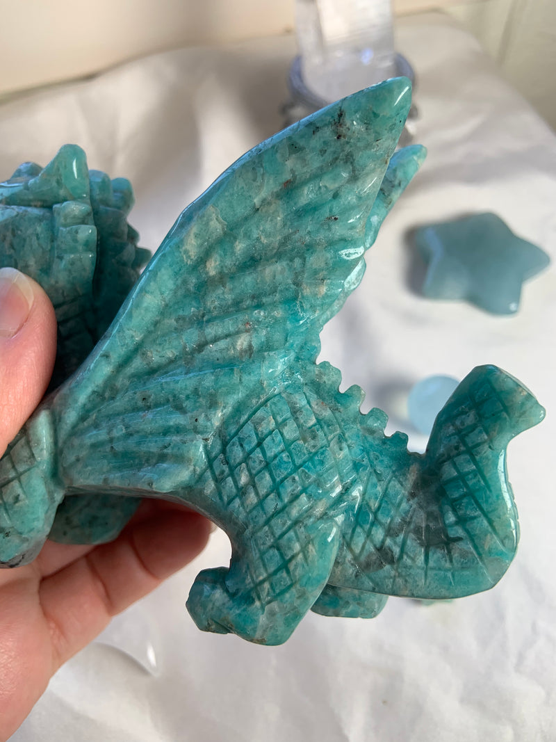 Winged Amazonite Dragon Carving