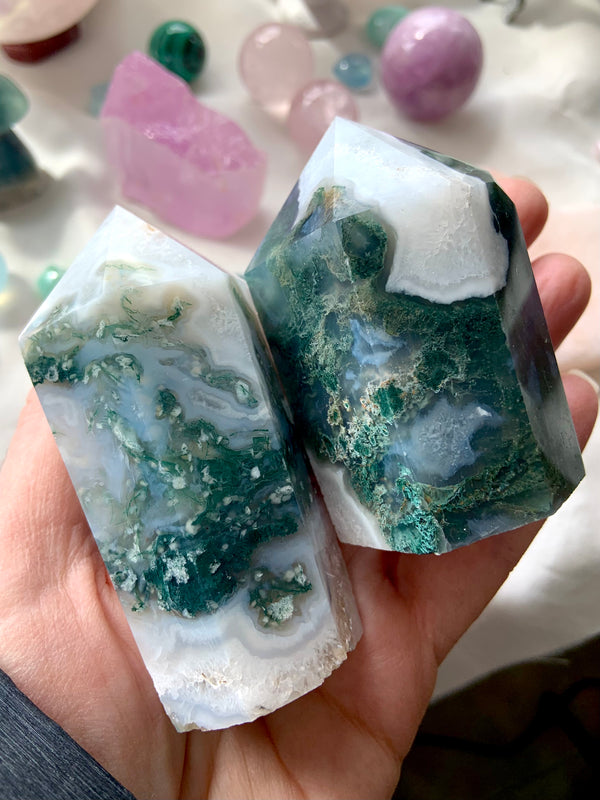 Moss Agate + Quartz Druzy Cupcake Towers