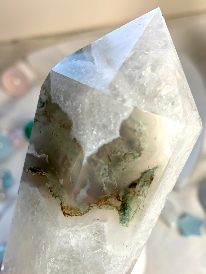 Sparkly Quartz with Moss Agate Cupcake Tower