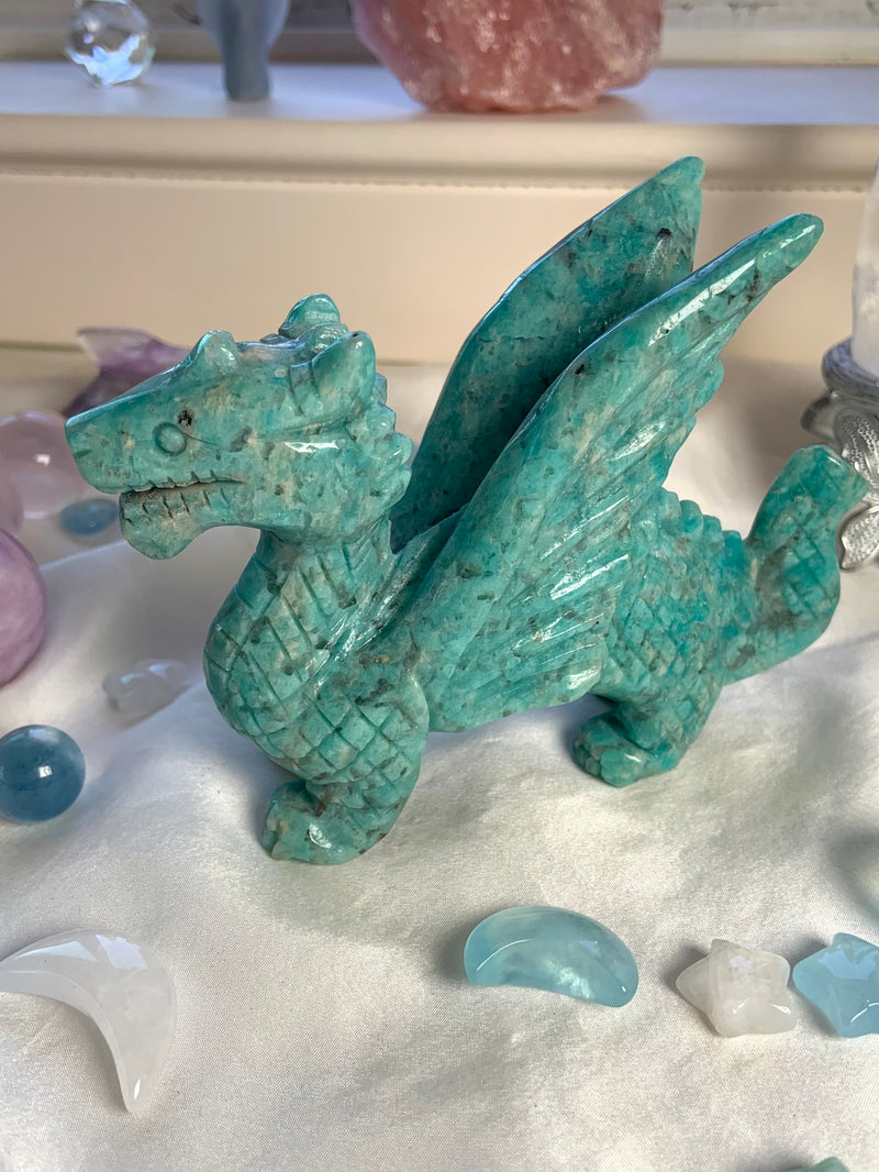 Winged Amazonite Dragon Carving