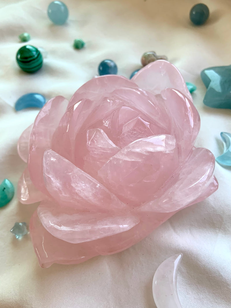 Hand-Carved Rose Quartz Lotus Flower