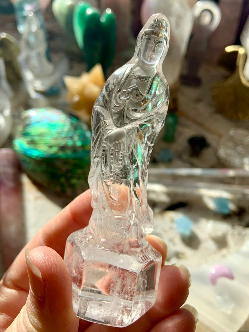 Exquisite CLEAR QUARTZ Quan Yin Carving No. 4 ~ Hand-Carved Crystal Goddess