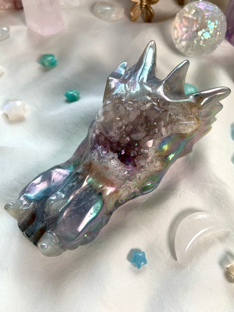 Large Aura AGATE GEODE Crystal Dragon