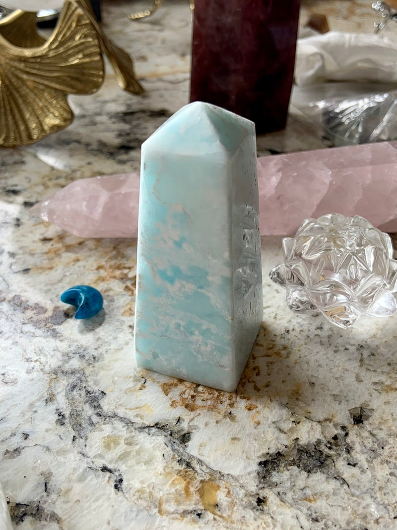 Dreamy Blue CARIBBEAN CALCITE TOWER with Pink Aragonite, Blue Aragonite Tower