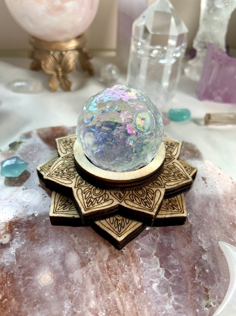 Wood Lotus Sphere Stand + Crystal Holder with Sphere set option