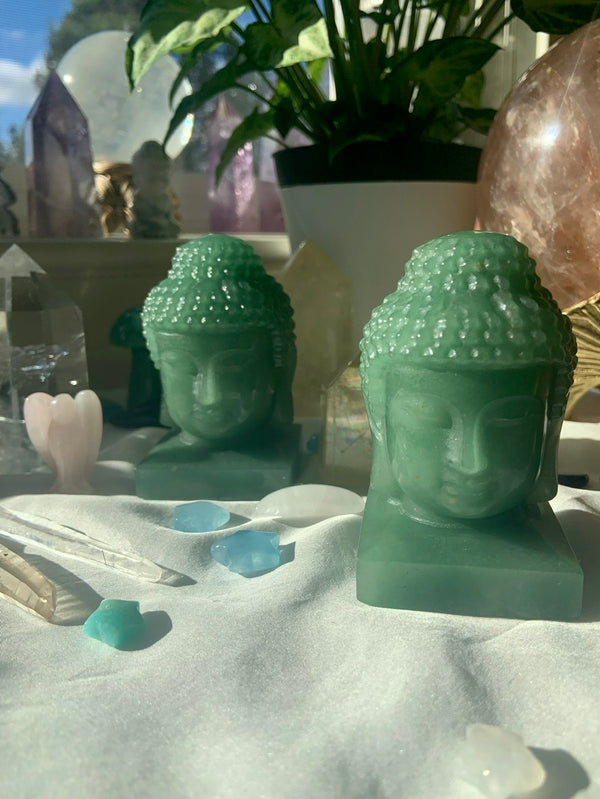 Green Aventurine Buddha Head Carving