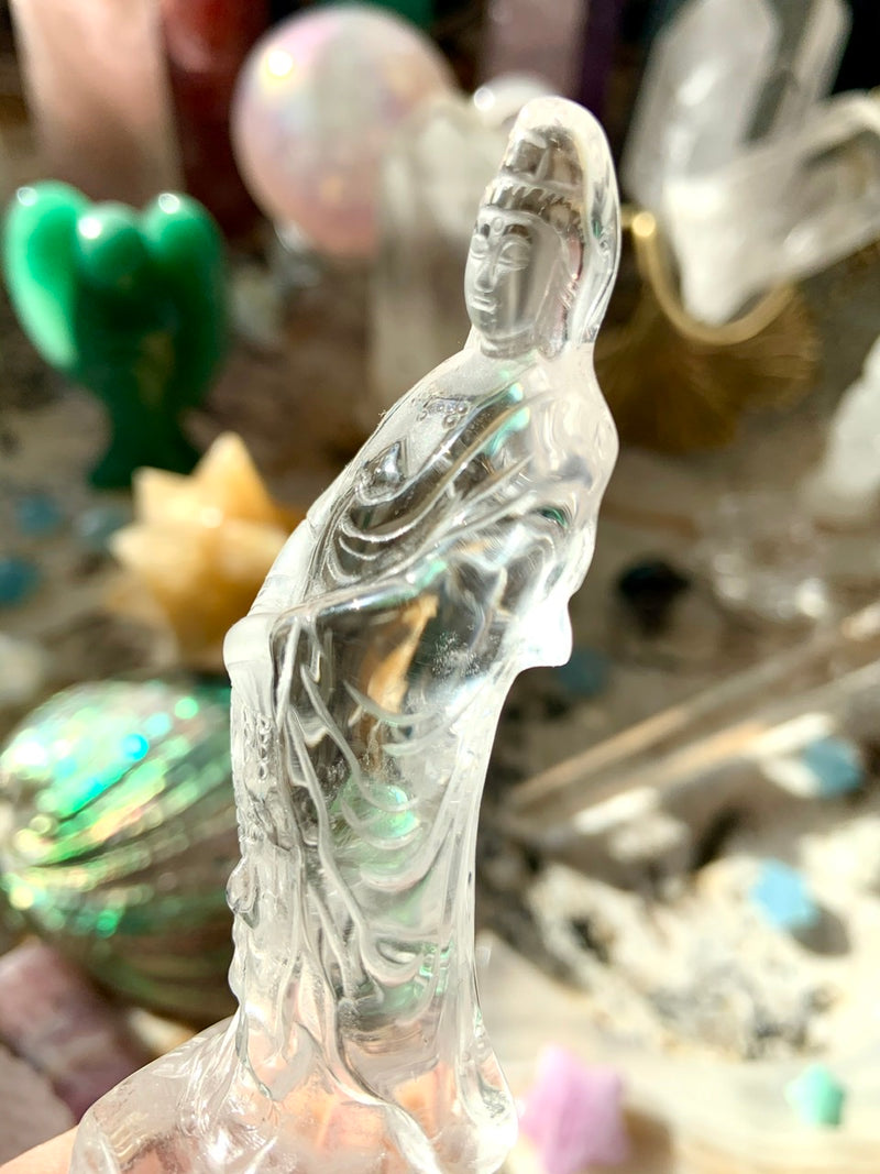 Exquisite CLEAR QUARTZ Quan Yin Carving No. 4 ~ Hand-Carved Crystal Goddess