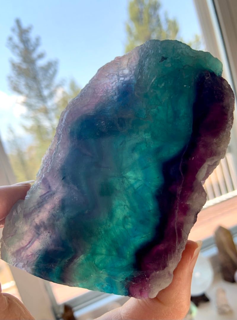 Teal, Blue + Purple FLUORITE SLAB with Natural Edge