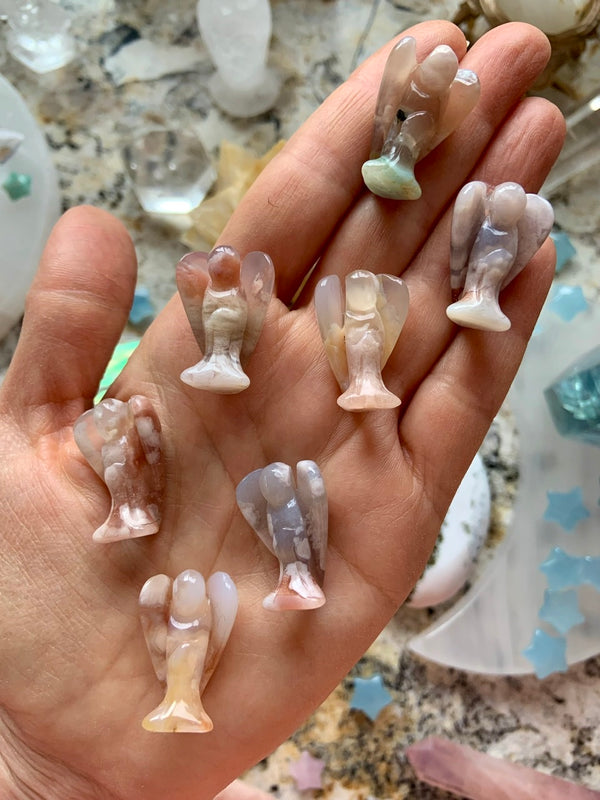 Miniature Crystal Angel Carvings - Choose Flower Agate or Dream Amethyst
