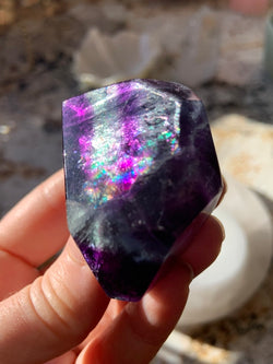 Deep Purple RAINBOW FLUORITE GEM ~ Freeform Faceted Gem with tons of Rainbows