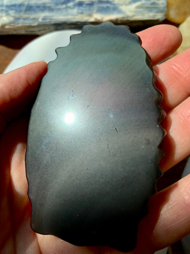 Rainbow Sheen Obsidian Lady of Guadalupe for energetic protection