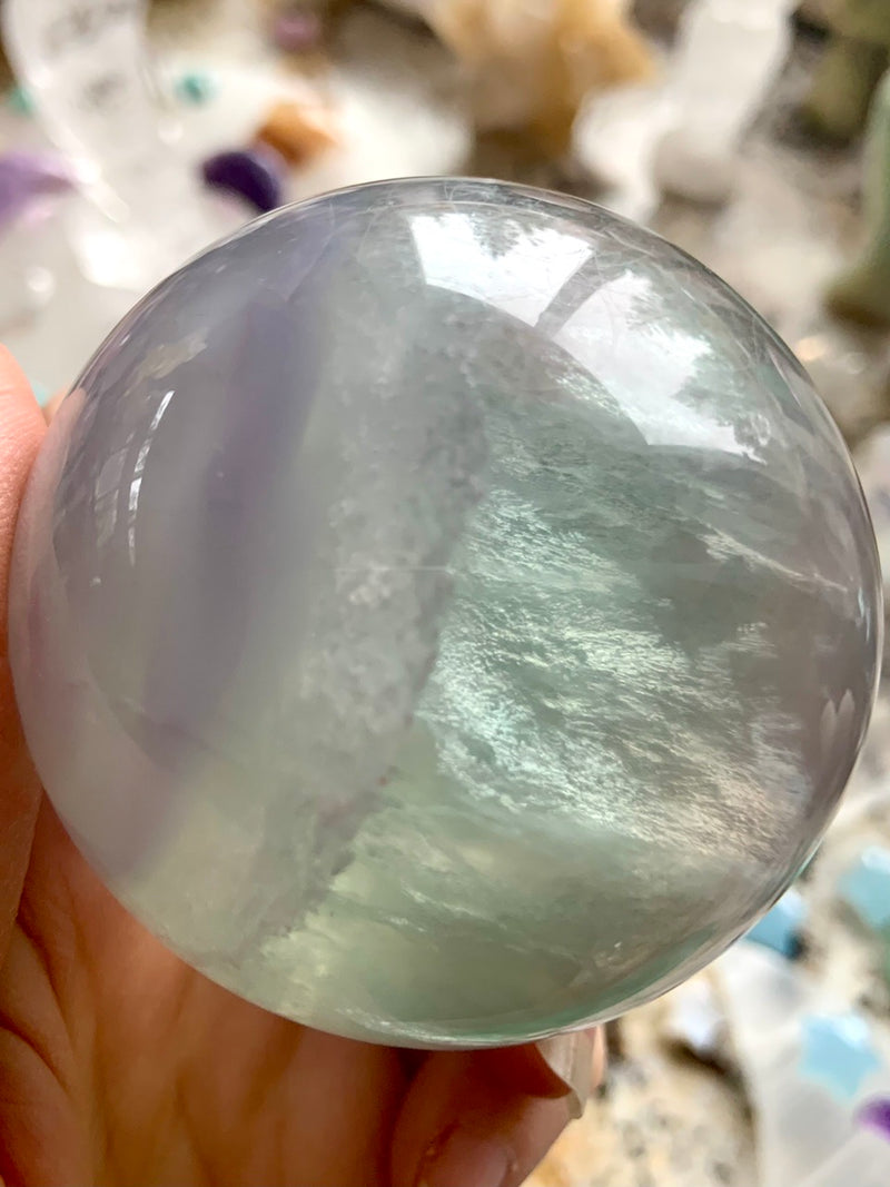 Luminous Yttrium Fluorite Sphere with Scolecite Inclusions # 3