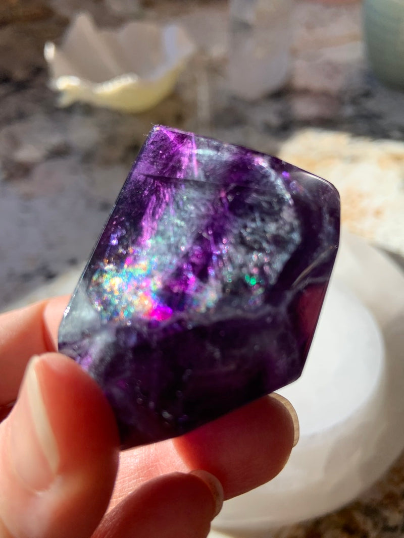 Deep Purple RAINBOW FLUORITE GEM ~ Freeform Faceted Gem with tons of Rainbows