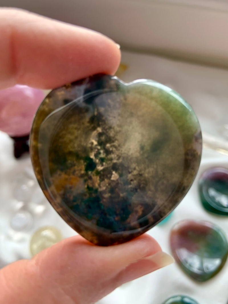 Colorful Moss Agate Heart-Shaped Worry Stone