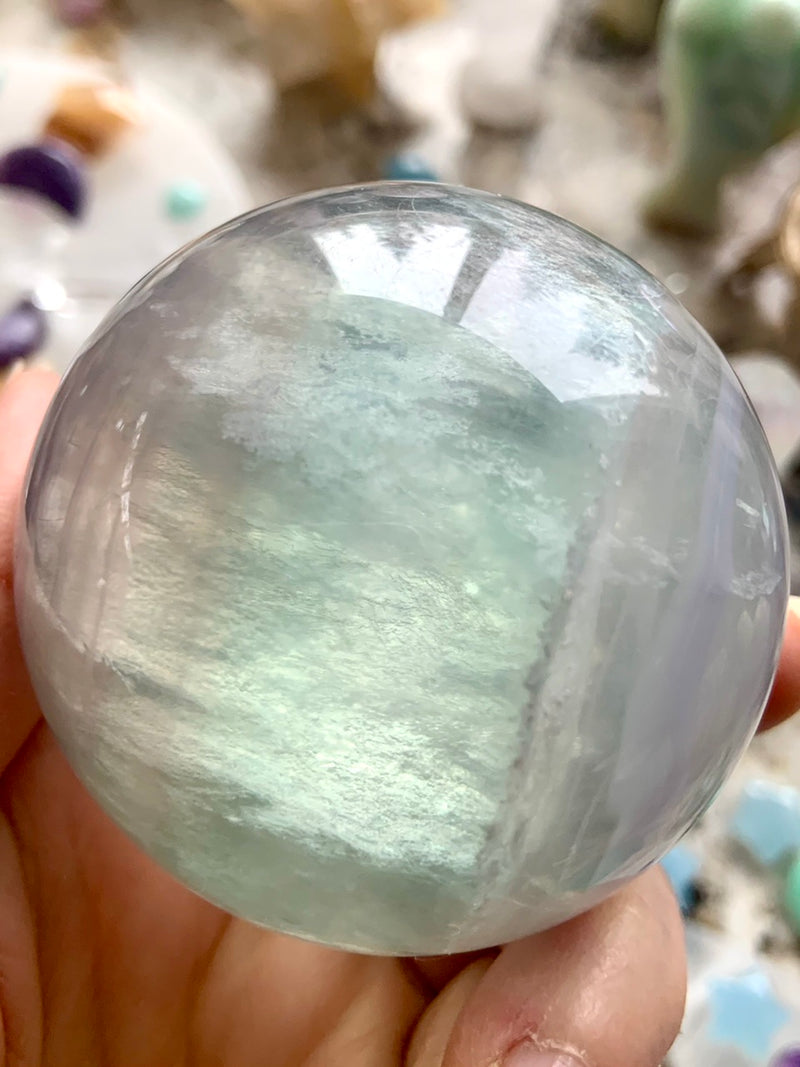 Luminous Yttrium Fluorite Sphere with Scolecite Inclusions # 3