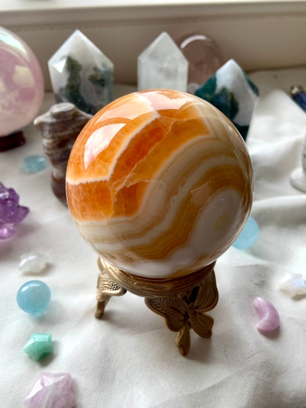 White + Orange Calcite Sphere