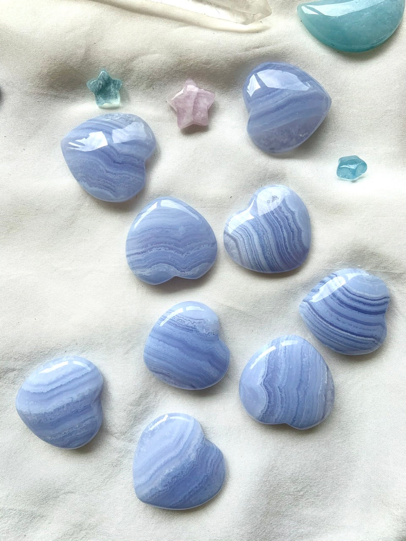 Blue Lace Agate Hearts + Cabochons