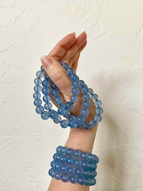 BLUE CHALCEDONY BRACELET, Stretchy Beaded Stacking Bracelets