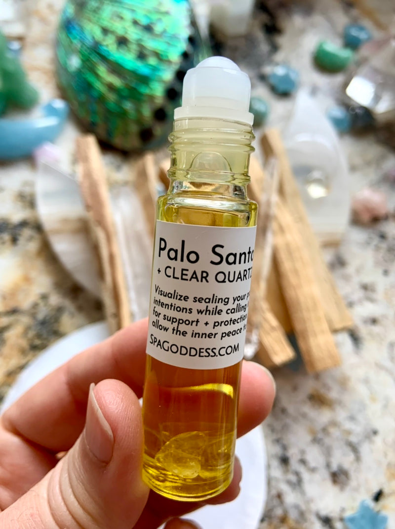 Palo Santo Essential Oil Infused with Clear Quartz Crystals Roll On