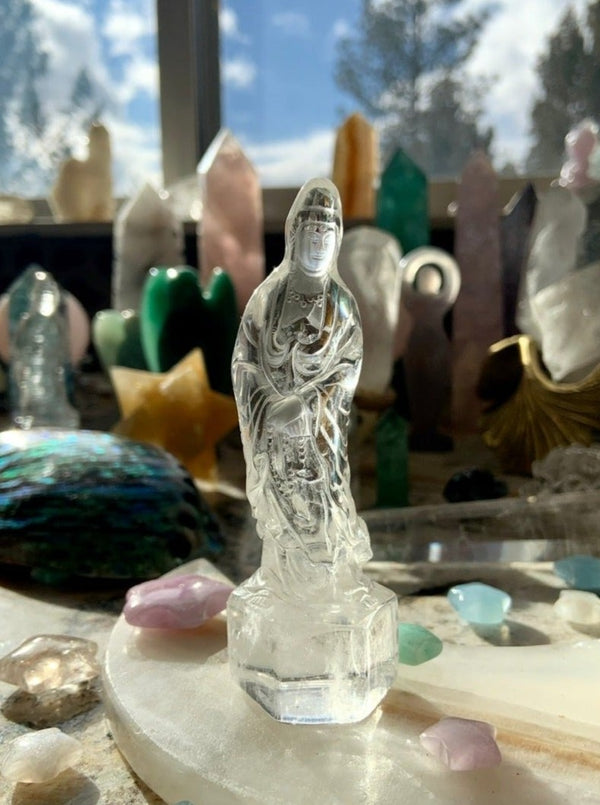 Exquisite CLEAR QUARTZ Quan Yin Carving No. 4 ~ Hand-Carved Crystal Goddess