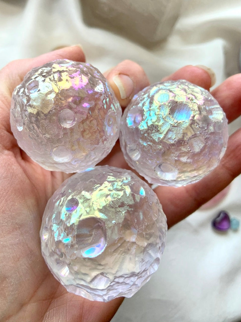 Rainbow Aura Bubbles, Mini Sphere Angel Aura Quartz, Small Crystal