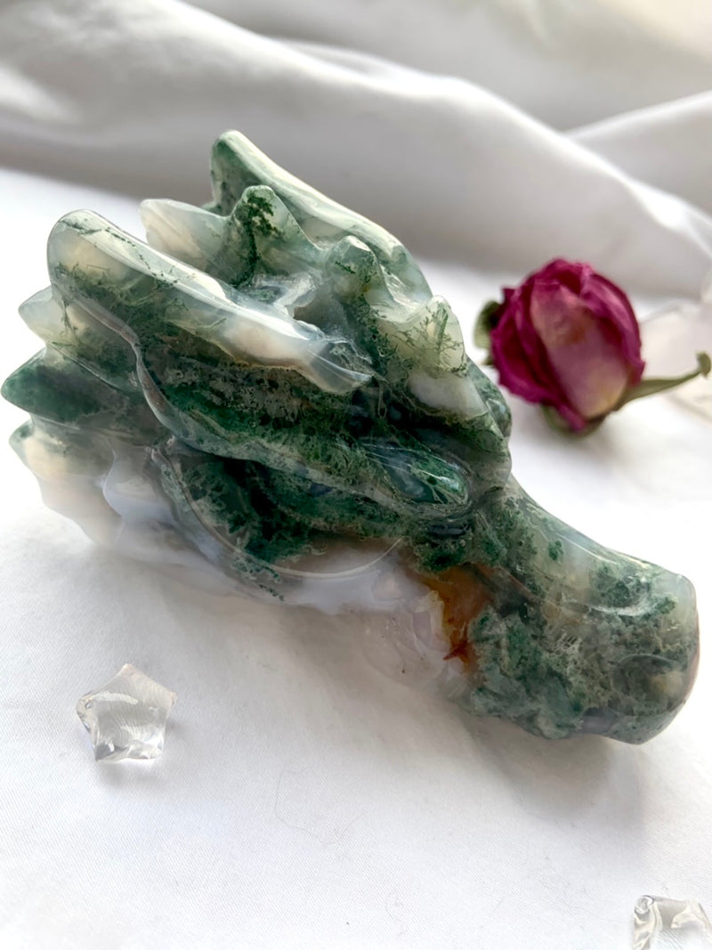 Moss Agate Dragon with Druzy