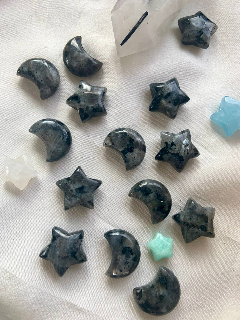 LARVIKITE Mini MOON + STARS, Crystal Moons