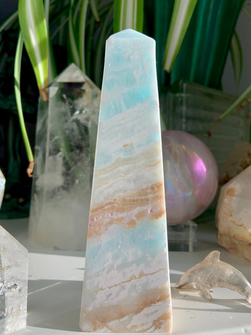 Opaline Shores CARIBBEAN CALCITE TOWER, Blue Aragonite Tower