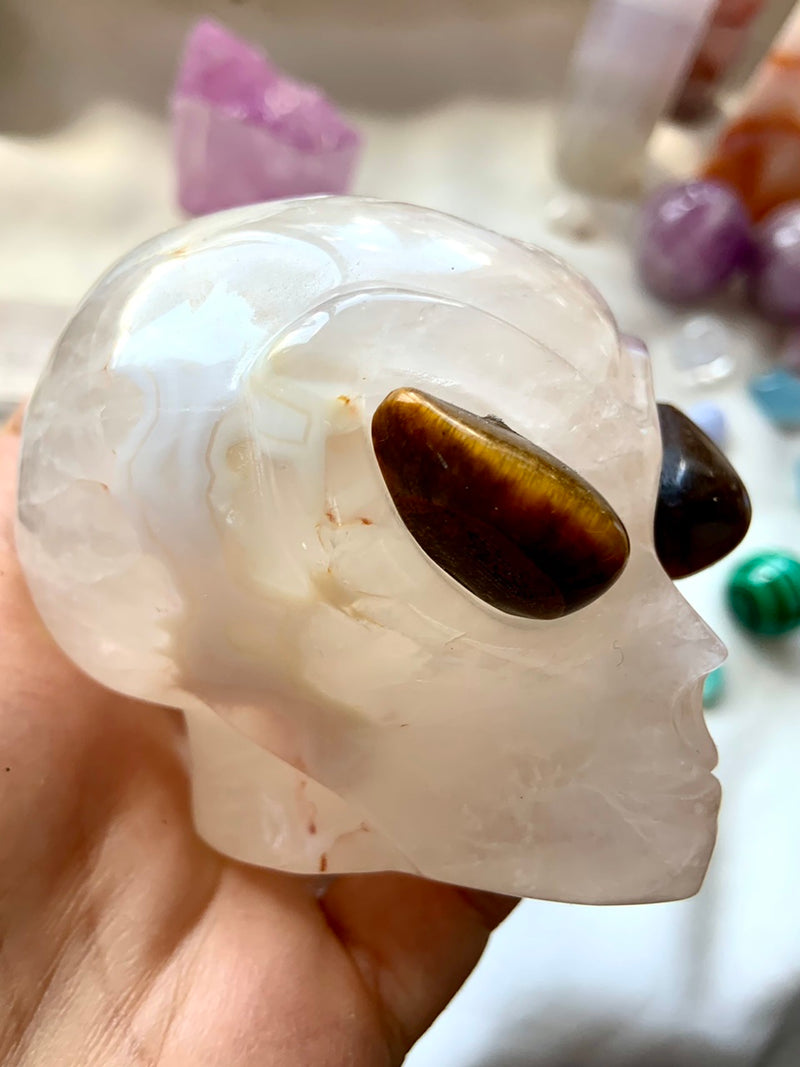 Golden Healer Quartz Alien Head with Chalcedony + Druzy Inclusions