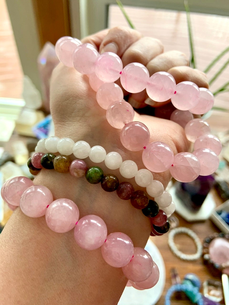 Pink Quartz Flower Bead Bracelet