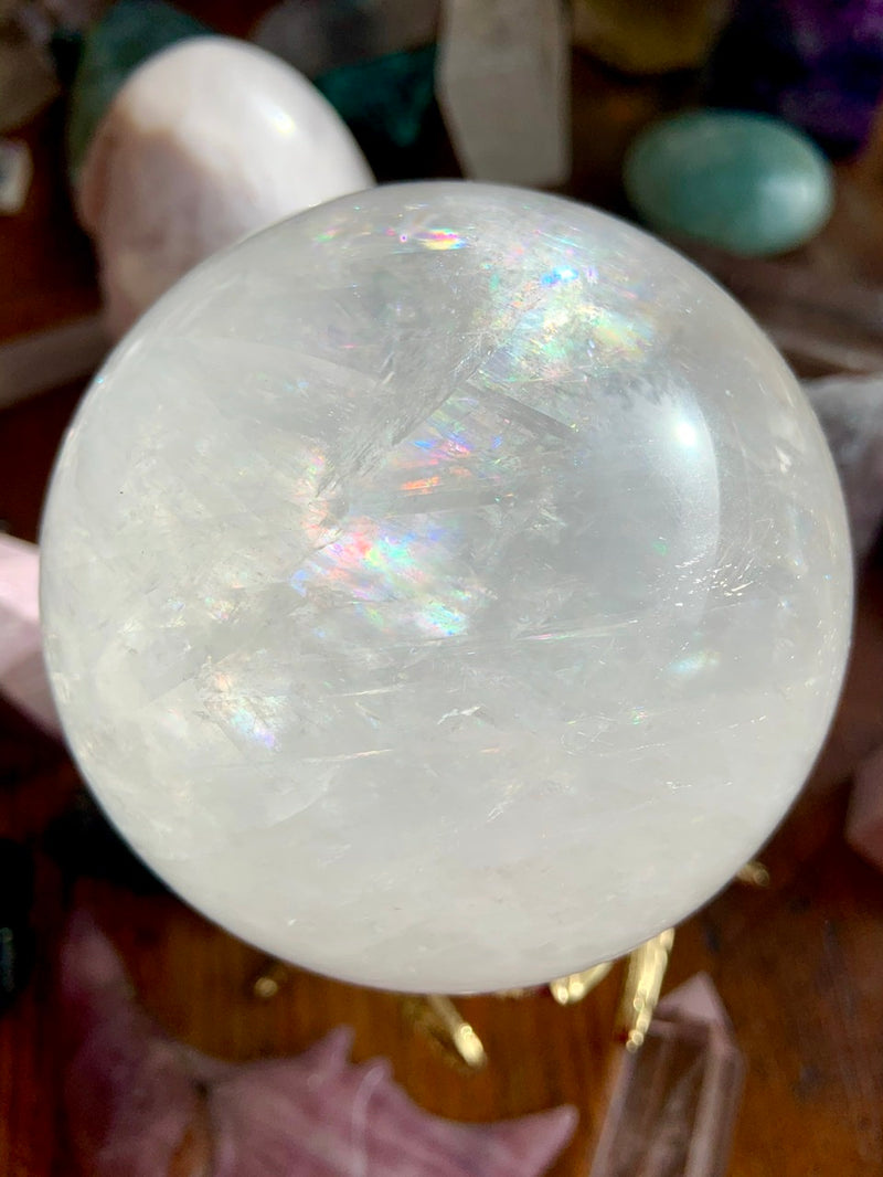 XL Optical Calcite Sphere with tons of Rainbows, A+ Clear Rainbow Calcite Crystal Ball