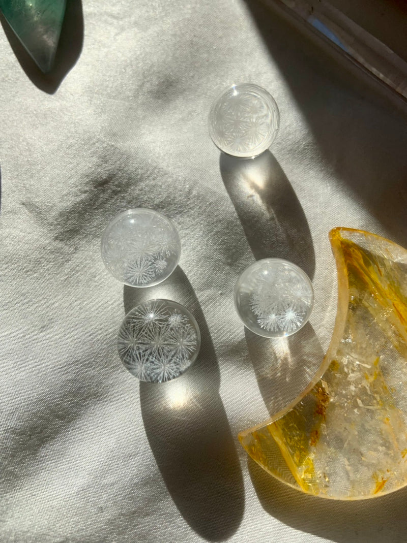 Clear Quartz Mini Spheres with Snowflake Etching