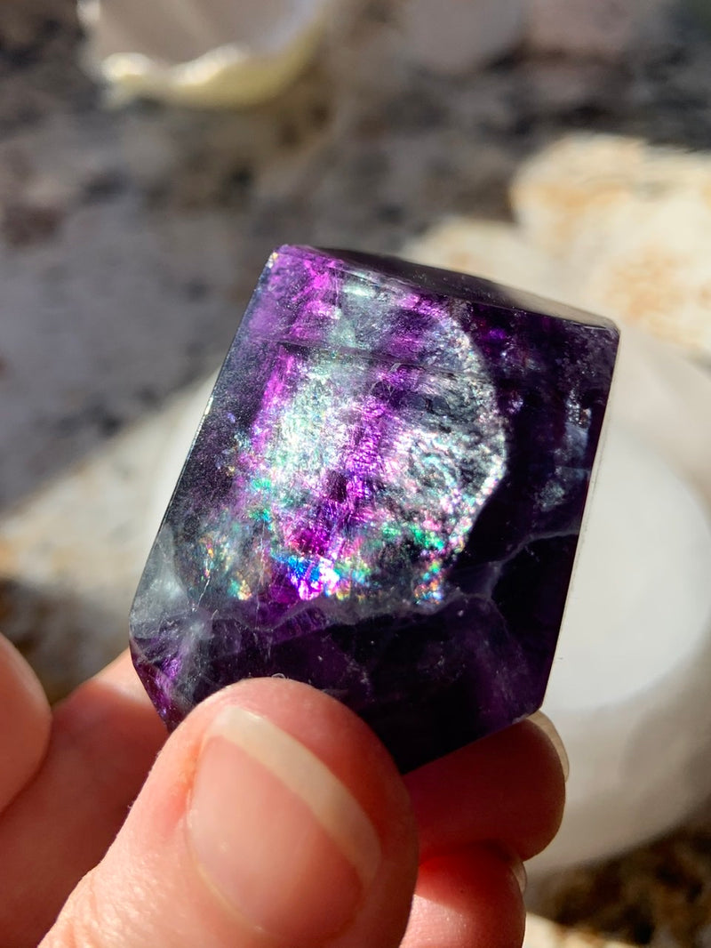 Deep Purple RAINBOW FLUORITE GEM ~ Freeform Faceted Gem with tons of Rainbows