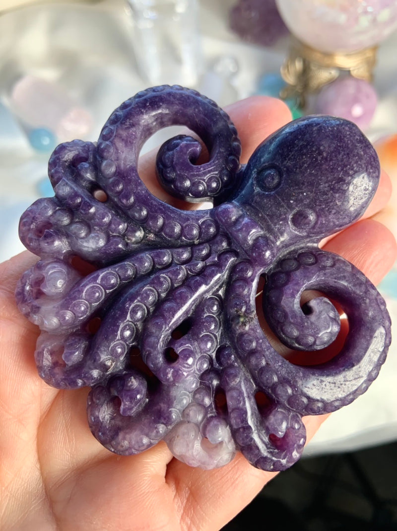 LEPIDOLITE OCTOPUS ~ Hand-Carved Crystal Octopus