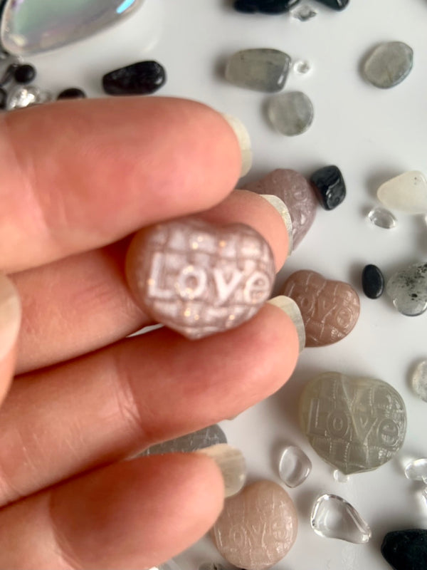 Mini Silver + Peach Moonstone LOVE Hearts
