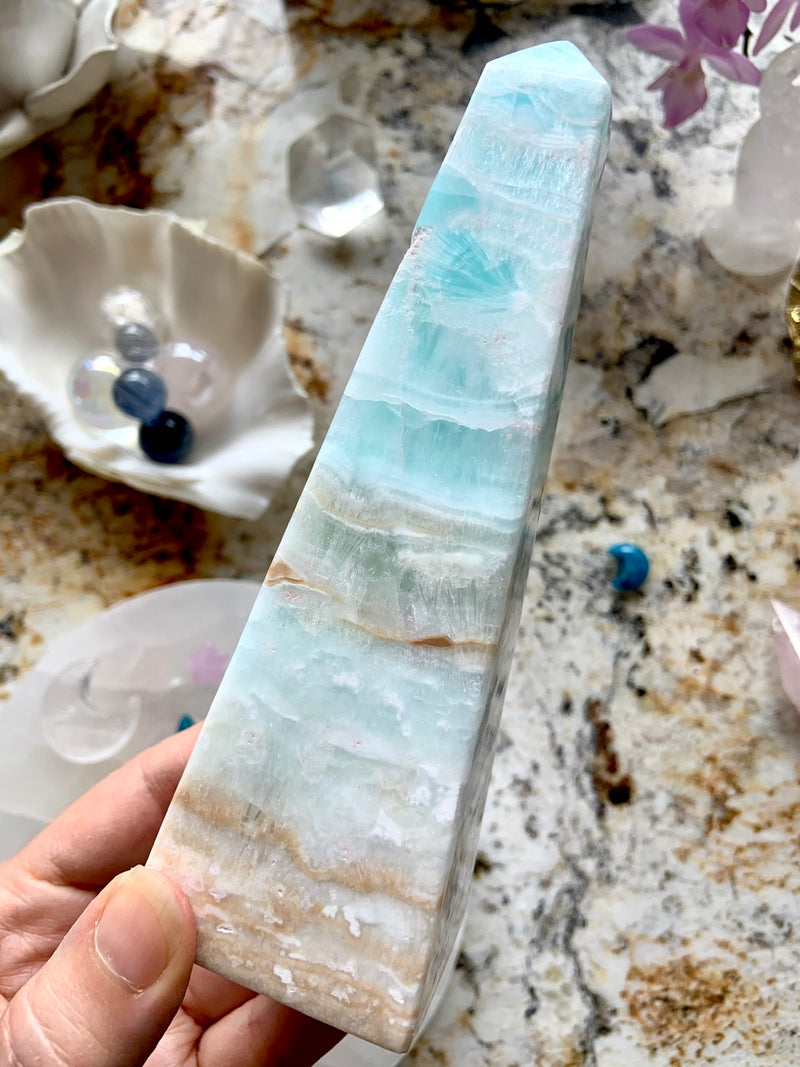 Blue Sunburst CARIBBEAN CALCITE TOWER, Blue Aragonite Tower