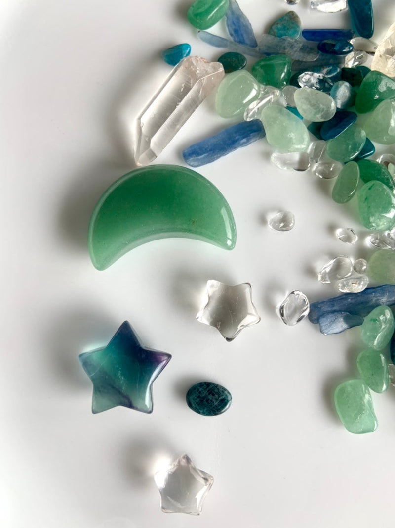 Blue-Green Crystal Confetti with Moon, Stars + Fairy Gift Set Option