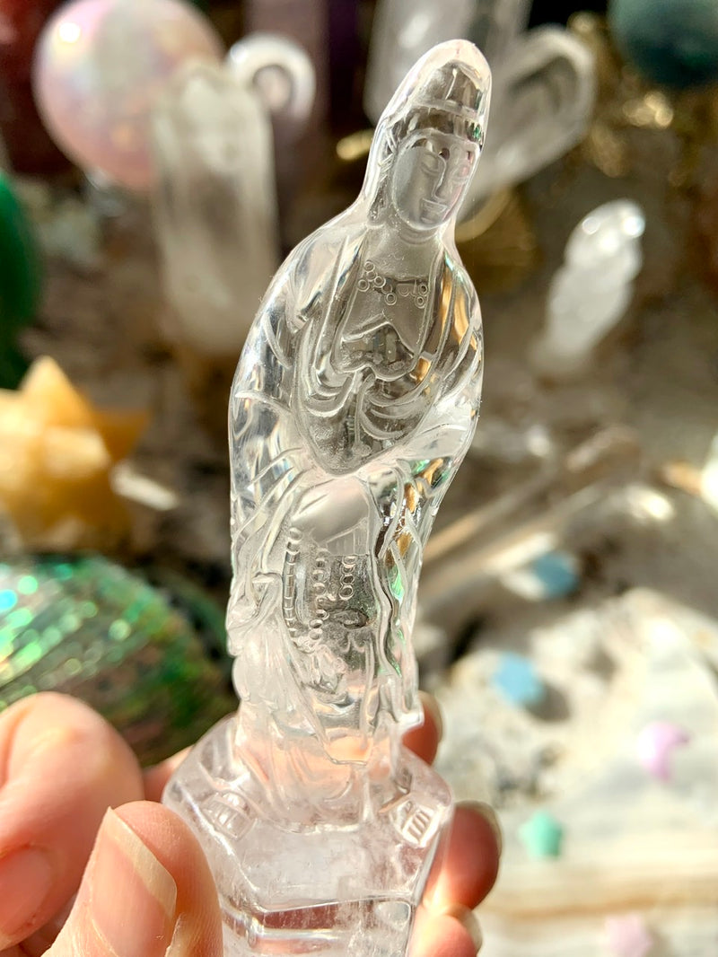 Exquisite CLEAR QUARTZ Quan Yin Carving No. 4 ~ Hand-Carved Crystal Goddess