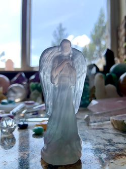 Yttrium Fluorite Angel Carving with Scolecite Inclusions